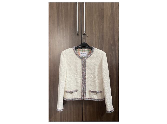 Chaqueta Chanel de tweed blanco talla 34 Multicolor