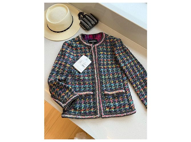 Chanel Tweed Jacket Multicolor Houndstooth Size 34 Multiple colors