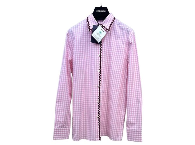 Top da Prada em algodão com padrão xadrez rosa e branco