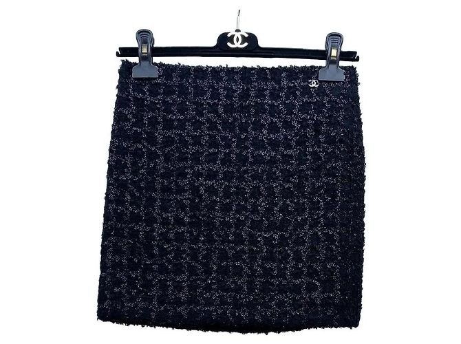 Chanel Black Glitter Check Pattern Skirt