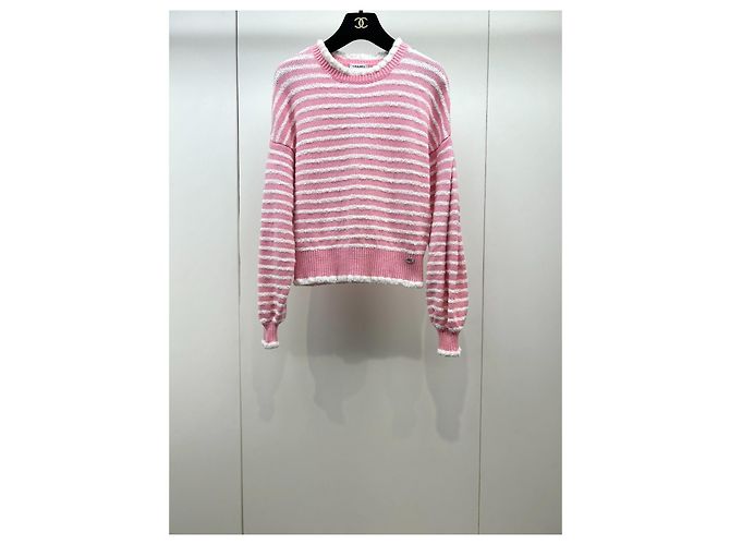 Pull Chanel en laine à rayures roses et blanches Taille 36 Multicolore