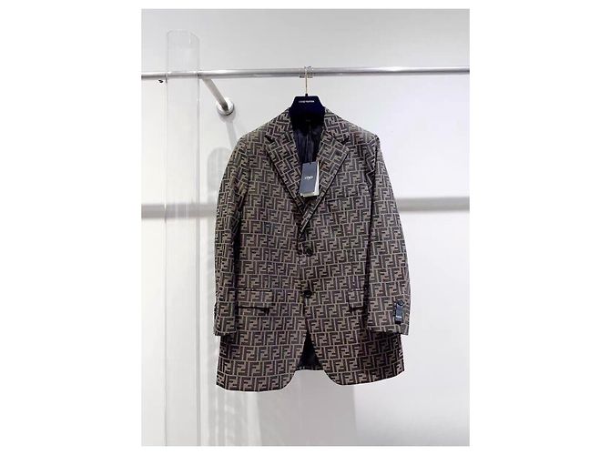 Fendi Logo Pattern Wool Jacket Brown Multiple colors