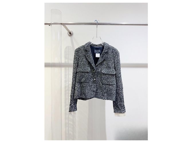 Chanel Tweed Jacke Mehrfarbig Größe 38 Mehrfarben