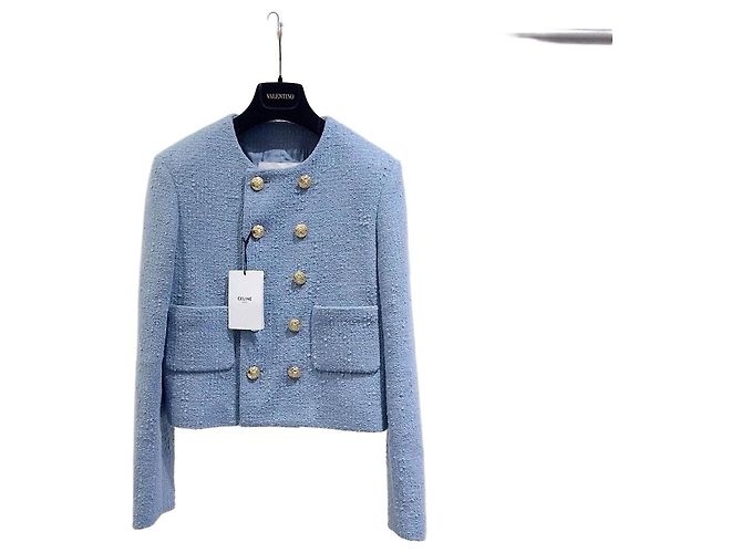 Céline Blue Tweed Double Breasted Jacket