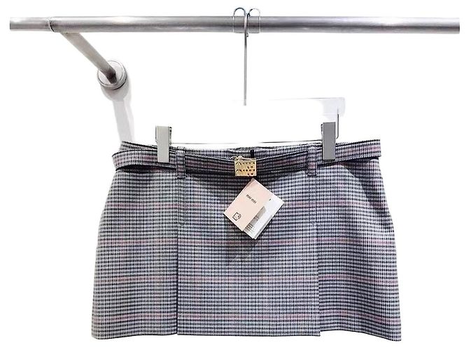 Gonna Miu Miu in lana grigia a quadri Multicolore