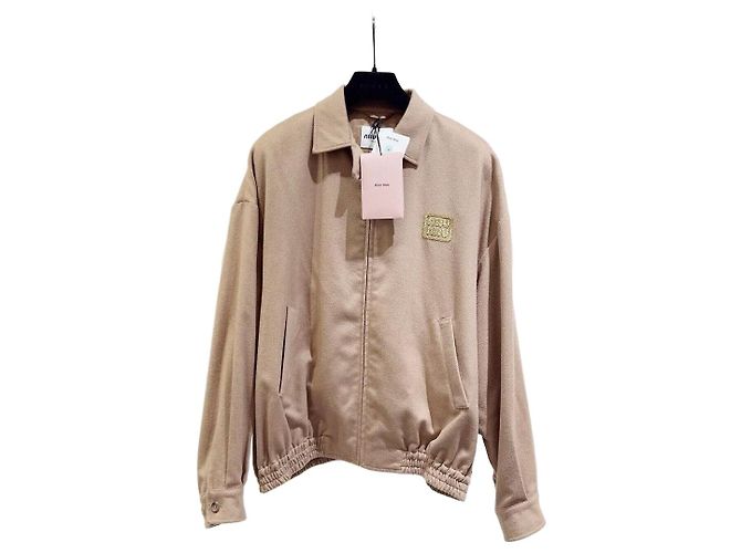 Miu Miu Camel Wool Jacket with Gold Logo Embroidery Multiple colors