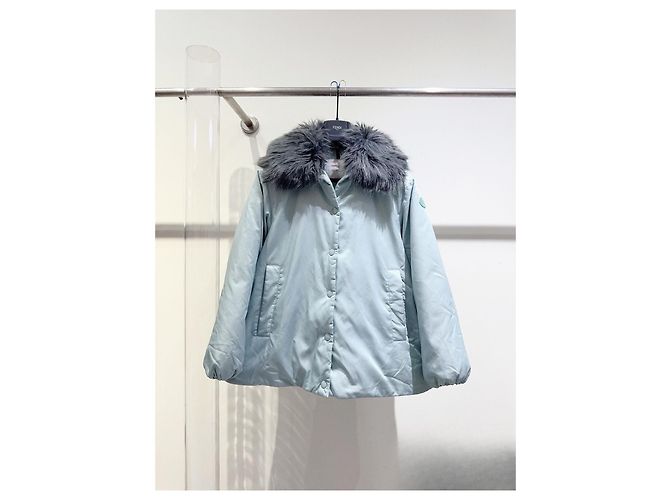 Moncler Blue Down Jacket with Detachable Fur Collar Multiple colors