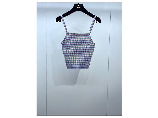 Top canotta in cashmere a righe Chanel 24A Multicolore