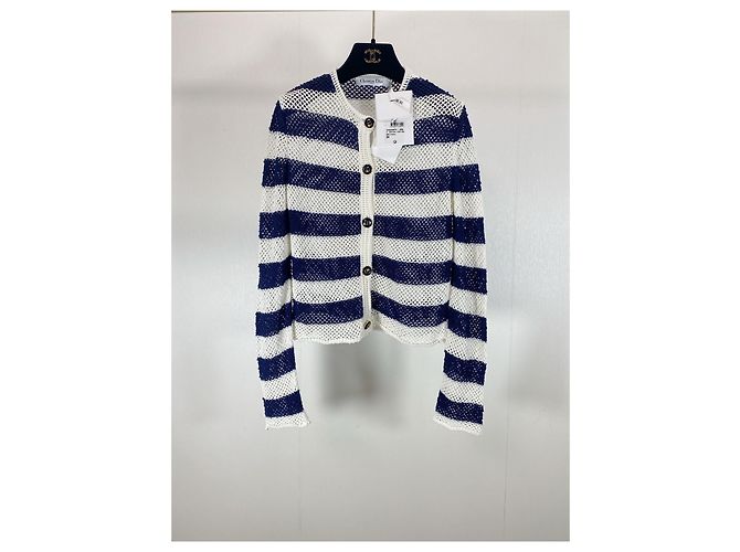 Autre Marque Dior Cardigan Blau Weiß Gestreikt aus Baumwolle Mehrfarben