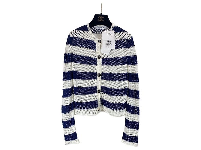 Cardigan Dior Rayures Bleues et Blanches en Coton Multicolore
