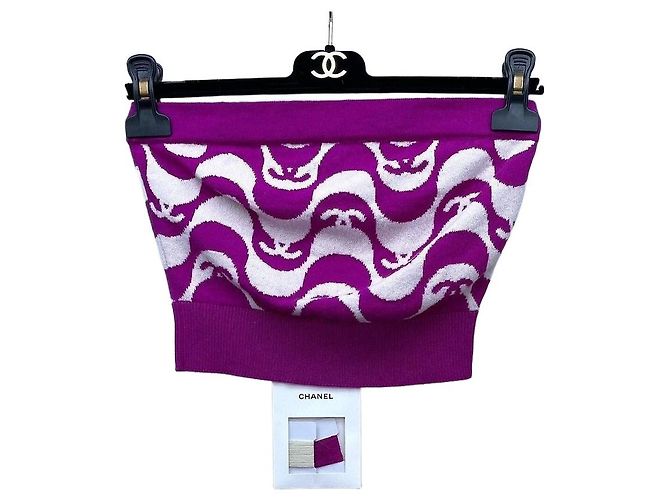 Top Bandeau Chanel Morado de Algodón con Estampado de Logo Talla 34