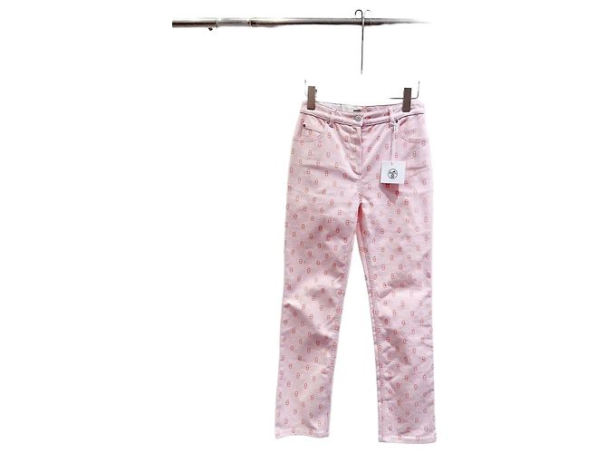 Calças Hermès Rosa de Algodão Tamanho 34 Multicor