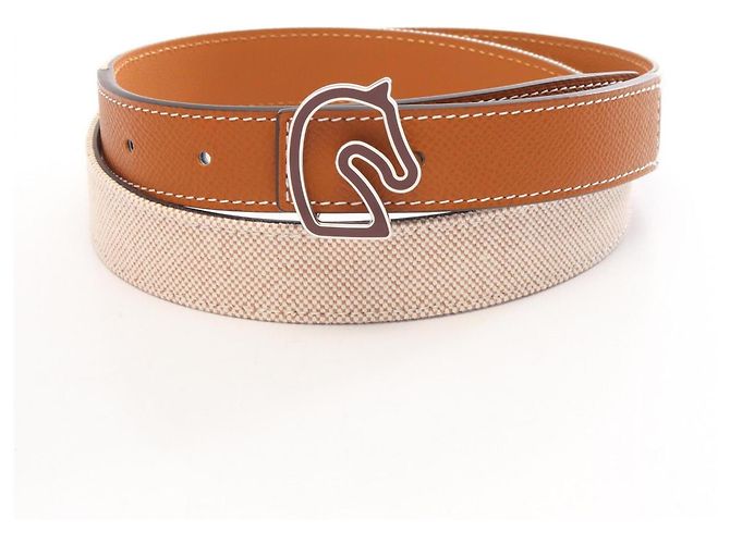 Hermès Cintura reversibile Hermes Tonnerre Marrone Beige