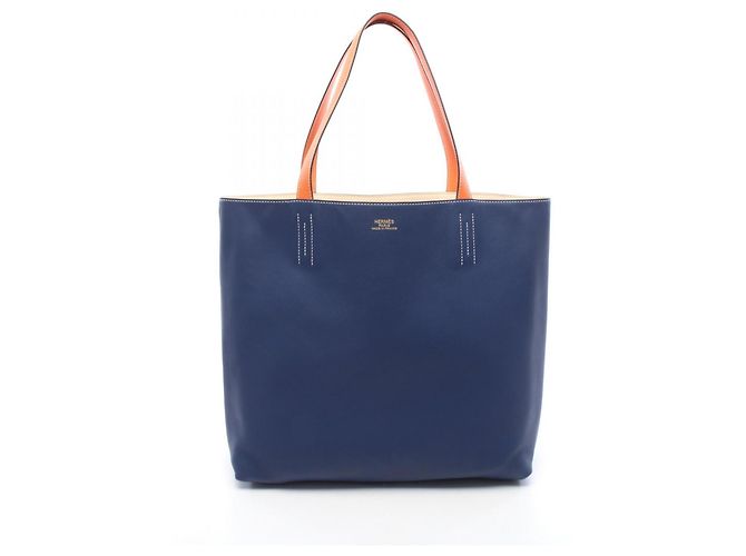 Hermès Sac Tote Hermes Double Sens 36 Orange Écru Bleu Marine