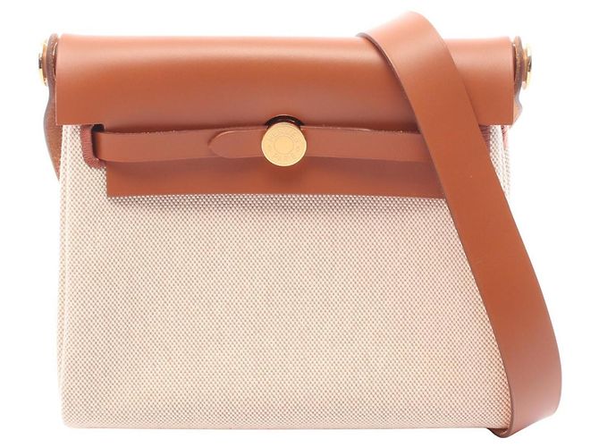 Hermès Bolsa de Ombro Hermes Herbag Zip Mini Marrom Bege Cru