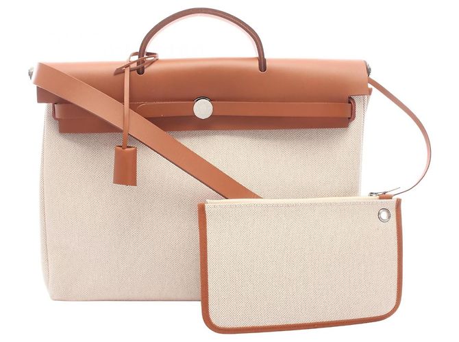 Hermès Sac à main Hermes Herbag Zip Messenger 39 Marron Écru