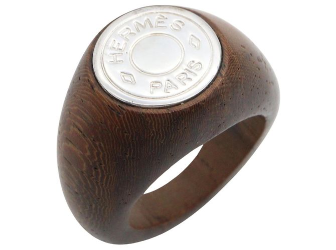 Ring Hermès Anel de banda em madeira e metal Hermes Marrom Prata