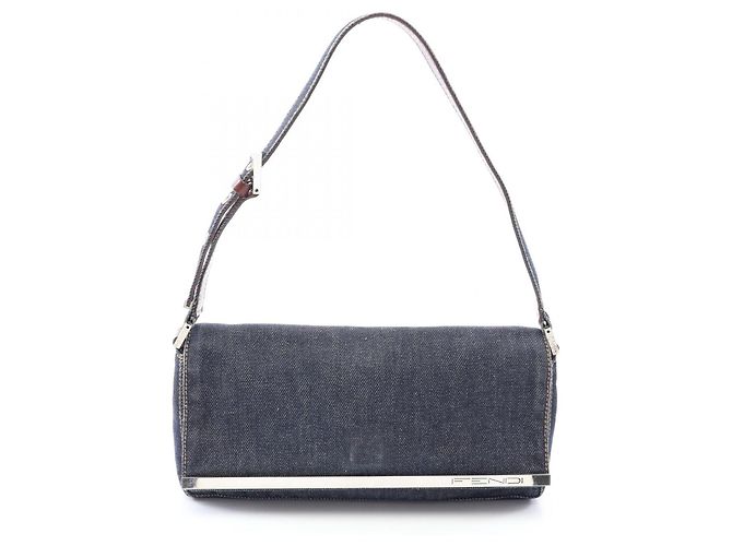 Borsa a tracolla Fendi in pelle e denim Marrone Blu navy