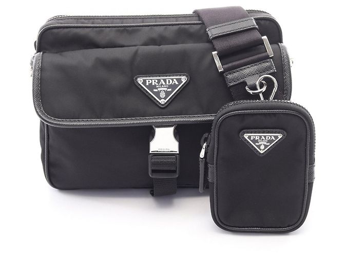 Saffiano Prada Re-Nylon Schultertasche Schwarz