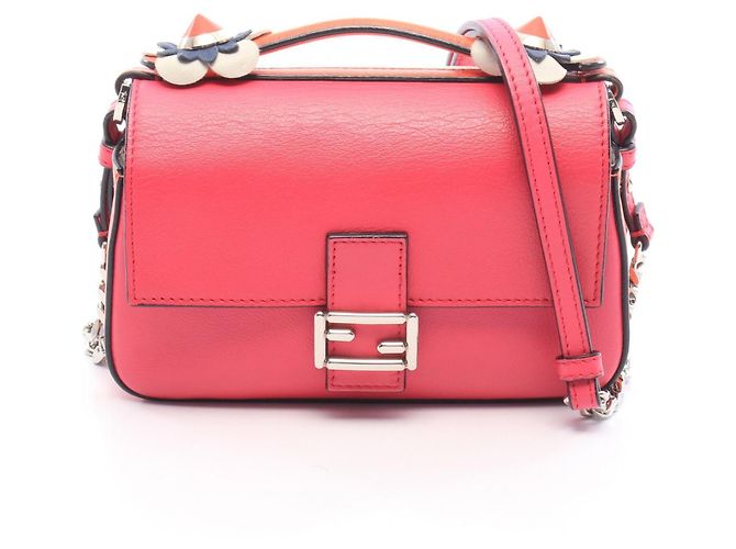 Bolsa de mão 2-Way Fendi Double Micro Baguette Rosa Branco Multicor
