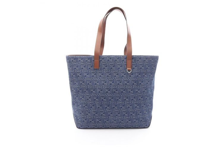 Saco Shopping Fendi FF Medium Marrom Azul
