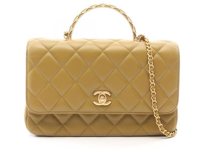 Bolsa de mão 2-Way Chanel Matelassé com alça superior Caqui
