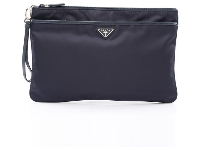 Prada TESSUTO+SAFFIANO Clutch Handbag Navy blue