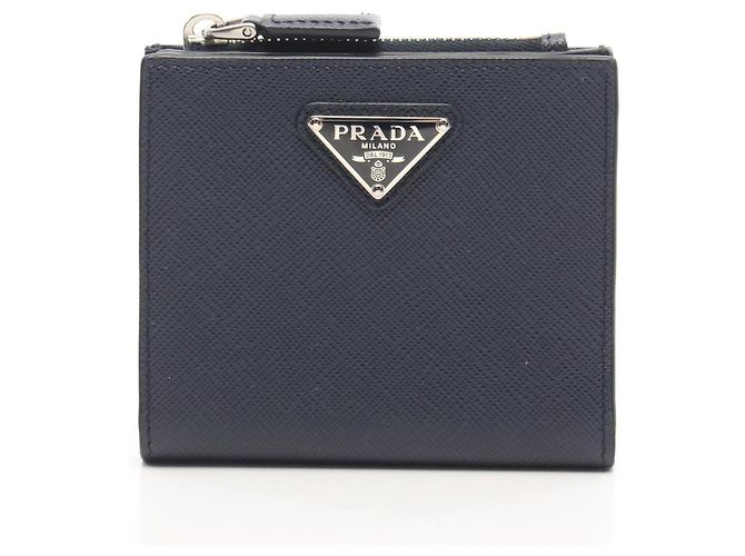 Saffiano Portafoglio bi-fold Prada Triangle Plate Blu navy