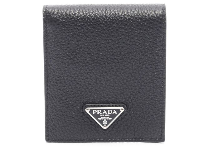 Prada Bi-Fold Leather Bill Wallet Black
