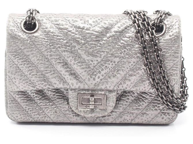 Bolsa de Ombro Mini Chanel 2.55 Chevron V-stitch Prata