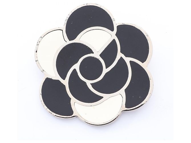 Chanel Camélia Brosche Schwarz Weiß