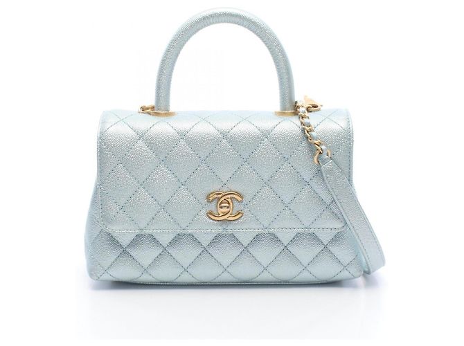 Borsa Chanel Coco Handle Flap Matelassé Metallic Blu Metallico