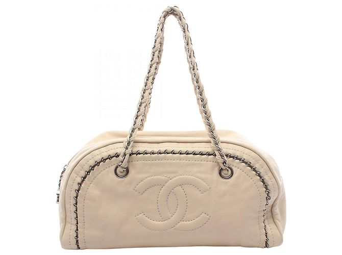 Bolsa de Ombro Chanel Coco Mark Mini Boston Bege