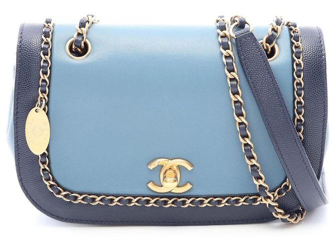 Bolsa de Ombro Chanel Turnlock Azul