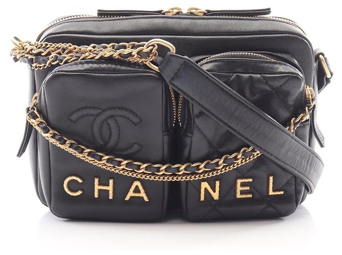 Picca borsa Camera di Chanel in pelle d'agnello nera Nero