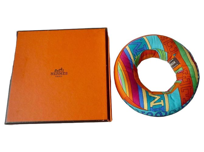 Hermès petit h Pulsera de seda atípica Rosa Azul Multicolor Verde Naranja Amarillo