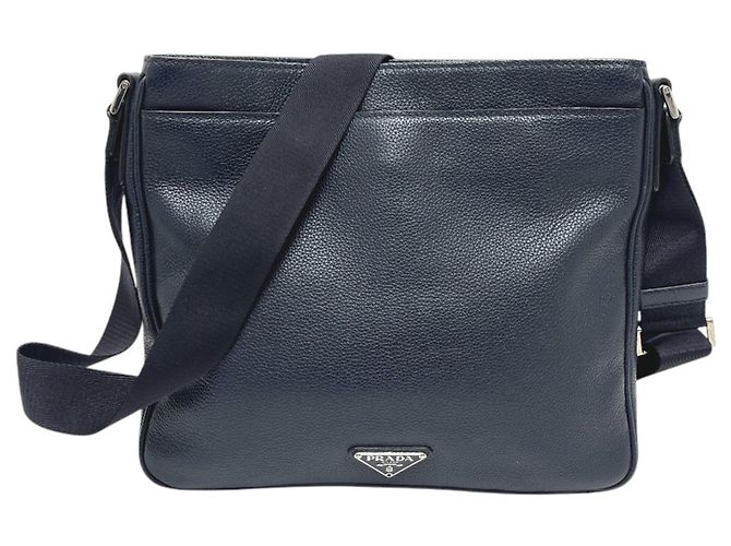 Prada VA1034 Triangle Logo Leather Handbag Blue