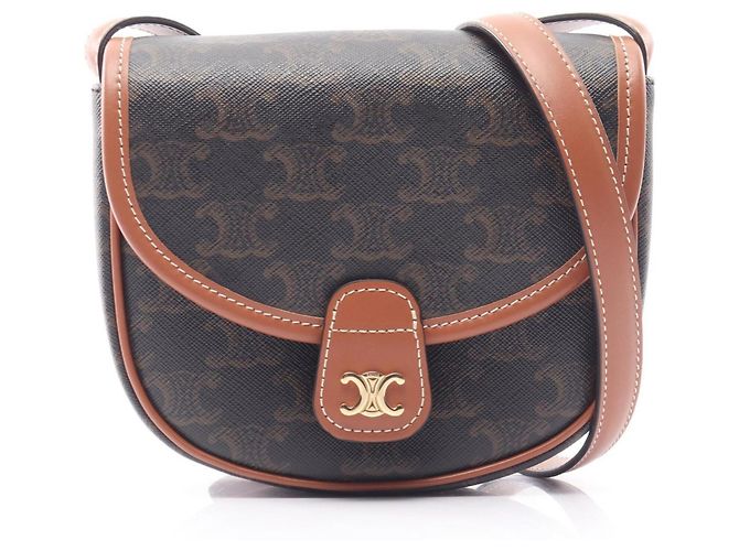 Céline Celine Triomphe Mini Besace Shoulder Bag Marron Noir