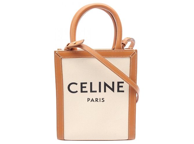 Céline Celine Mini Vertical Cabas Bolsa de mão 2-Way Marrom Cru
