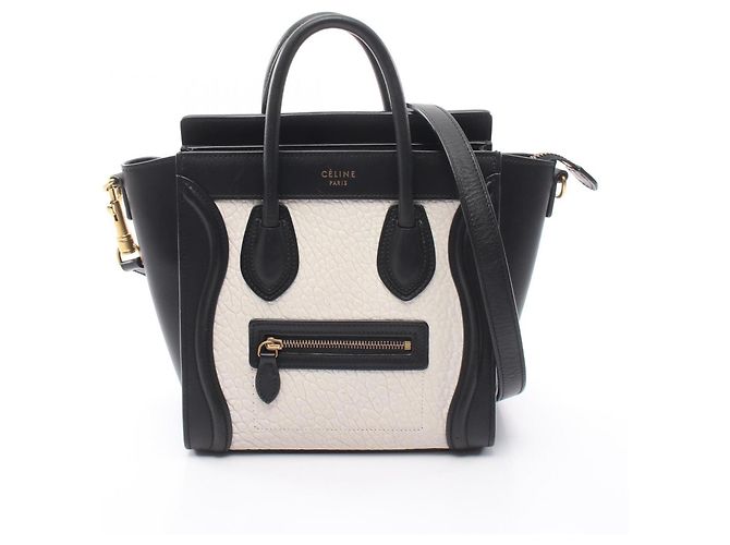 Céline Celine Luggage Nano Shopper Sac à main 2-Way Noir Blanc