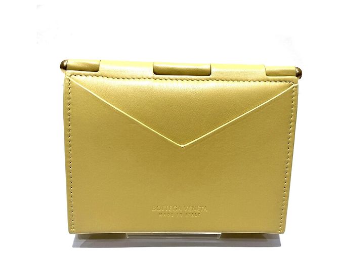 Cartera tri-fold de piel amarilla Bottega Veneta Amarillo