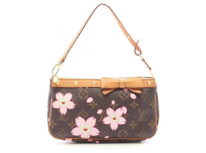 Louis Vuitton Pochette Accessoires Monogram Cherry Blossom Handbag Marrom Rosa Monograma