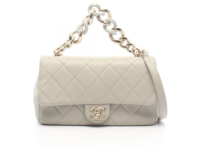 Bolsa Chanel Matelassé em pele de cordeiro cinza Marrom