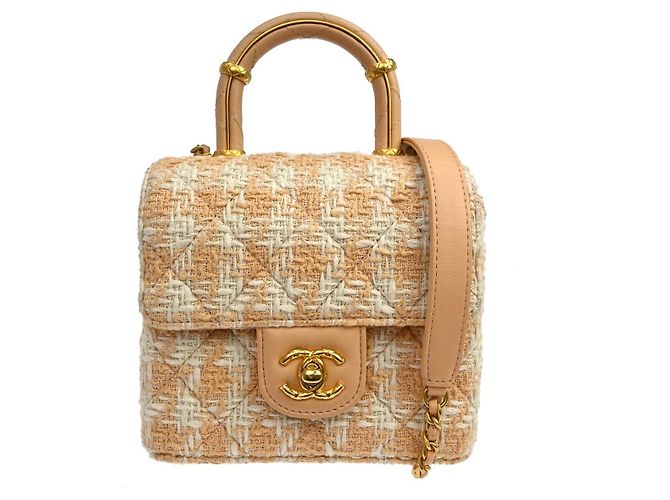 Chanel Crush Top Handle Flap Quilted Tweed Mini Naranja