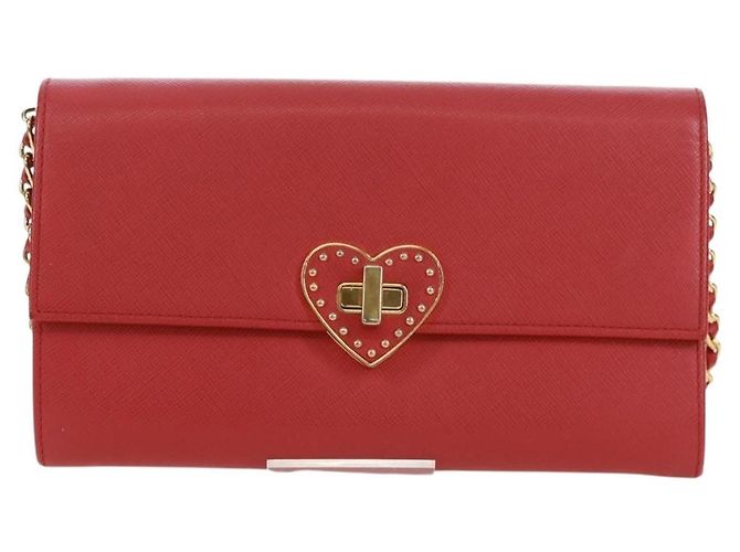 Prada Heart Wallet on Chain Saffiano Leather Red