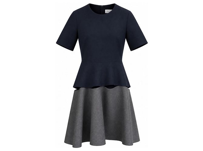 Christian Dior x Raf Simons Pre-Fall 2014 Kleid mit schwebendem Saum Grau Dunkelblau