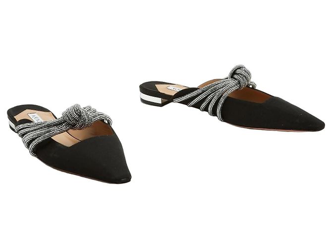 Mules Aquazzura Celeste in Satin Nero con Strass
