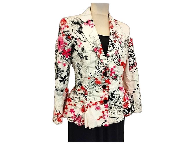 Autre Marque Nathalie Garçon Embroidered Cotton Basque Jacket Black Pink White