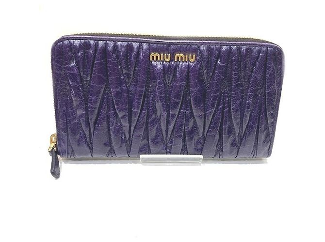 Miu Miu Matelassé Gathered Long Wallet Purple