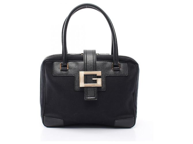 Bolsa Gucci G-logo preta de couro e tela Preto